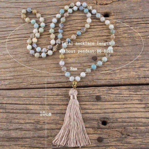 Mala Meditation Beads yoga bohemian necklace blue boho turquoise natural - Picture 5 of 8